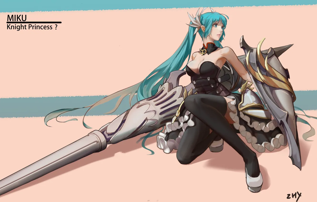 Фото обои девушка, оружие, доспехи, аниме, арт, броня, vocaloid, hatsune miku, z.h.y