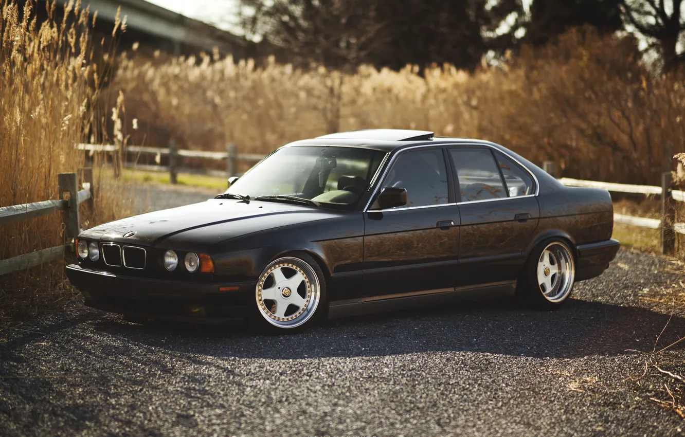 Фото обои бмв, BMW, черная, black, tuning, E34, 525, 5 серия