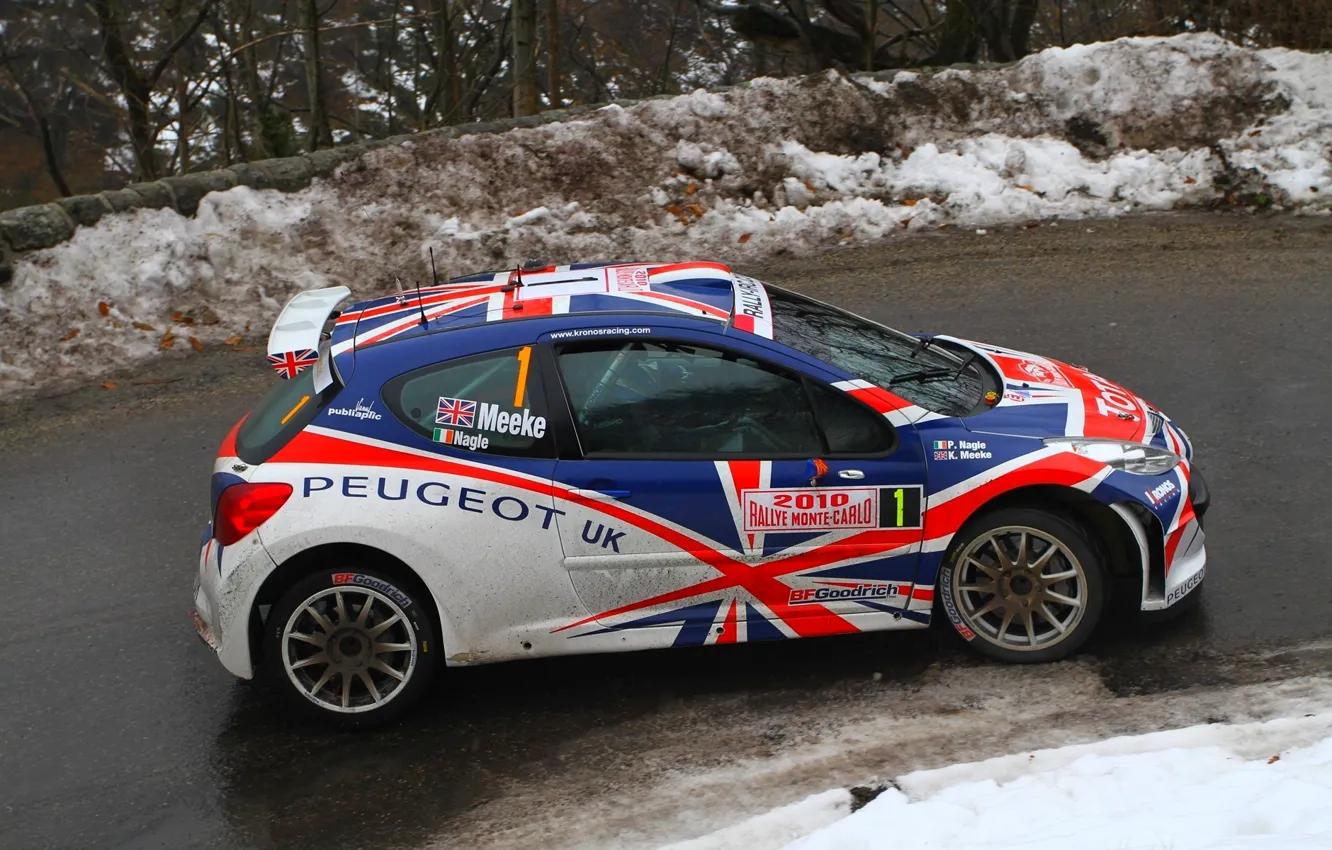 Фото обои Зима, Винил, Машина, Пежо, Великобритания, Peugeot, WRC, S2000, Rally, Ралли, Вид сбоку, 207