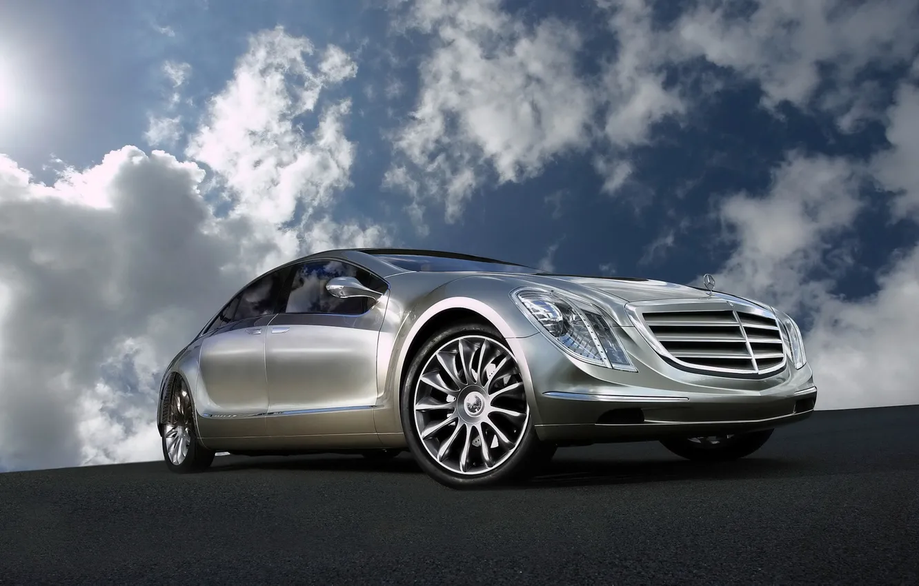 Фото обои Concept, небо, облака, отражение, Mercedes-Benz, F700