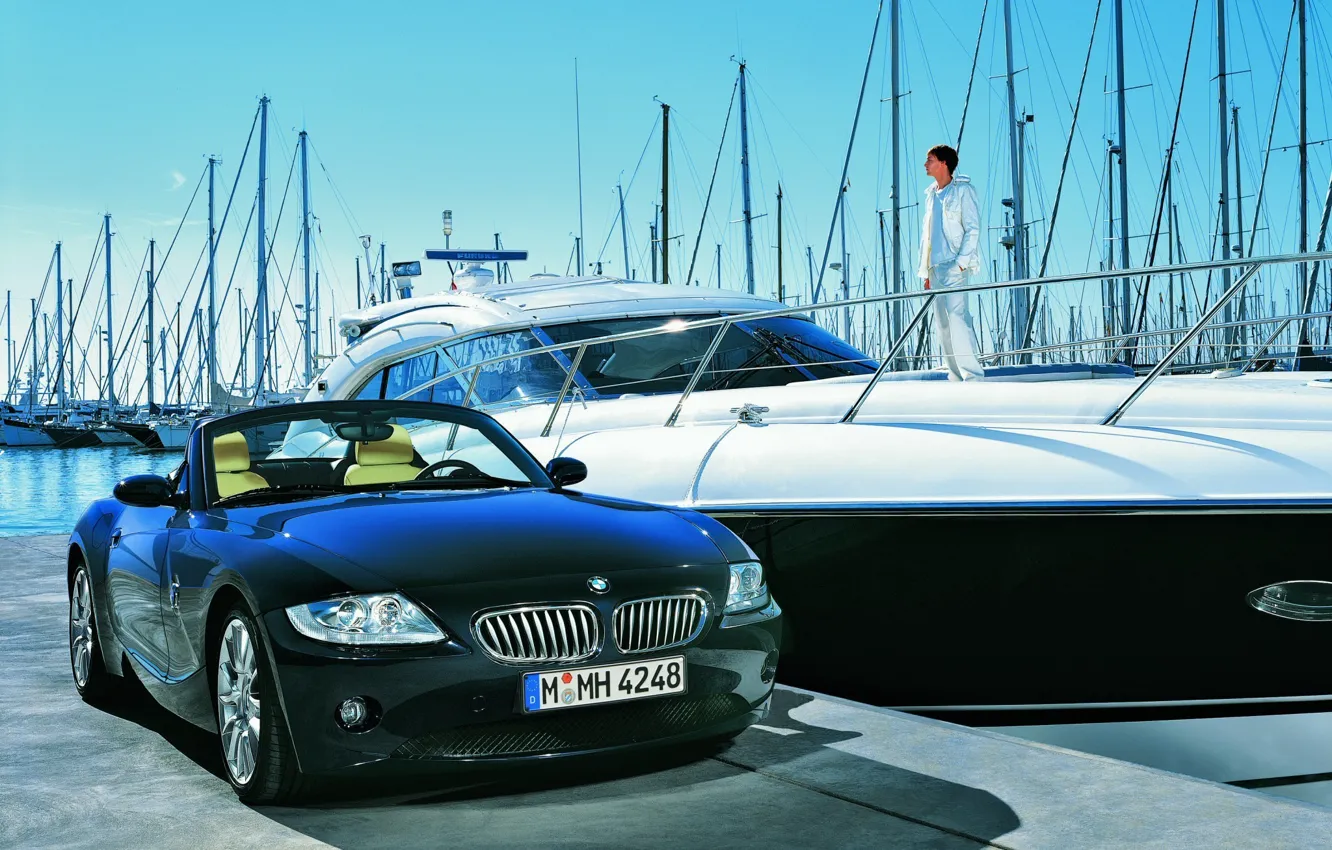 Фото обои яхта, BMW, причал