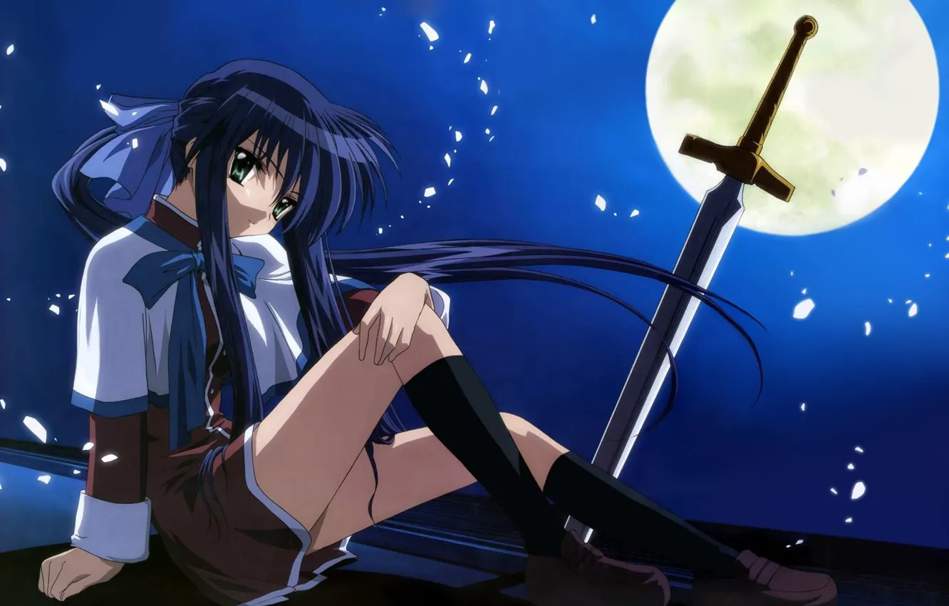 Фото обои луна, меч, аниме, light, girl, moon, sword