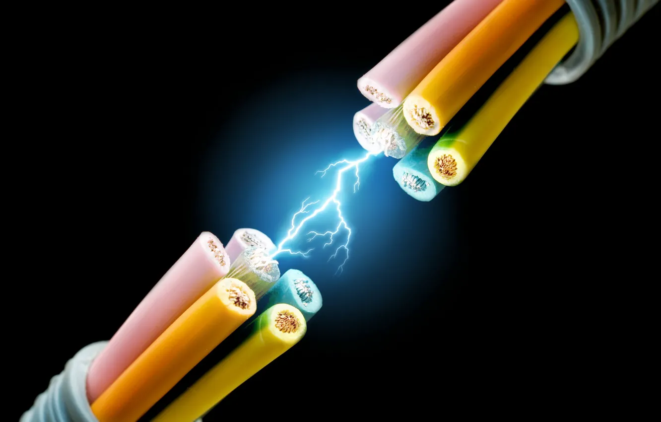 Фото обои провода, разряд, кабель