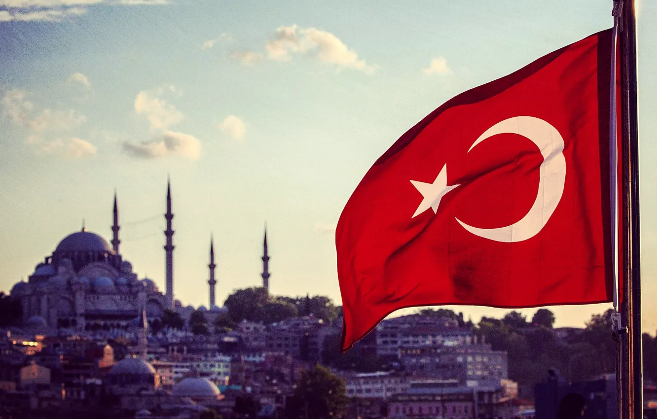 Фото обои Флаг, Стамбул, Турция, Istanbul, Turkey, Flag