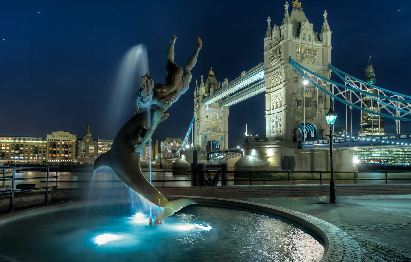 Фото обои ночь, Англия, Лондон, night, Tower Bridge, London, England