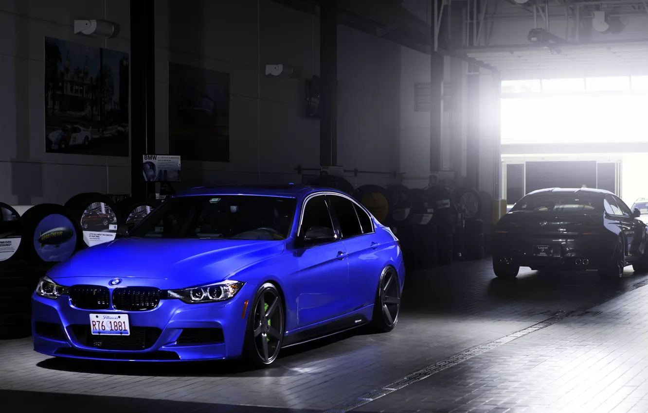 Фото обои синий, бмв, BMW, wheels, blue, 335i, vossen, 3 серия, f30, frontside