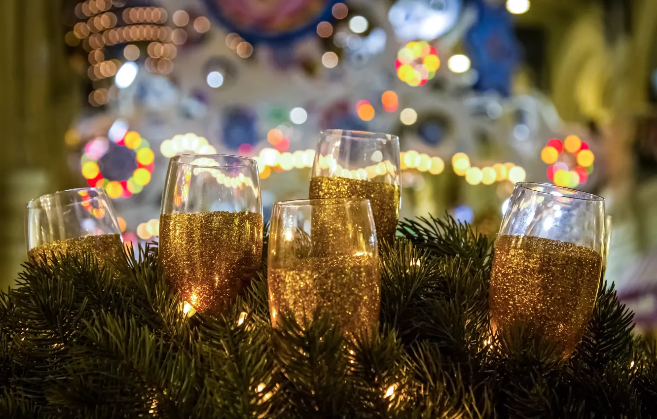 Фото обои ель, Новый Год, бокалы, Рождество, шампанское, Christmas, New Year, Xmas, Merry, 2016