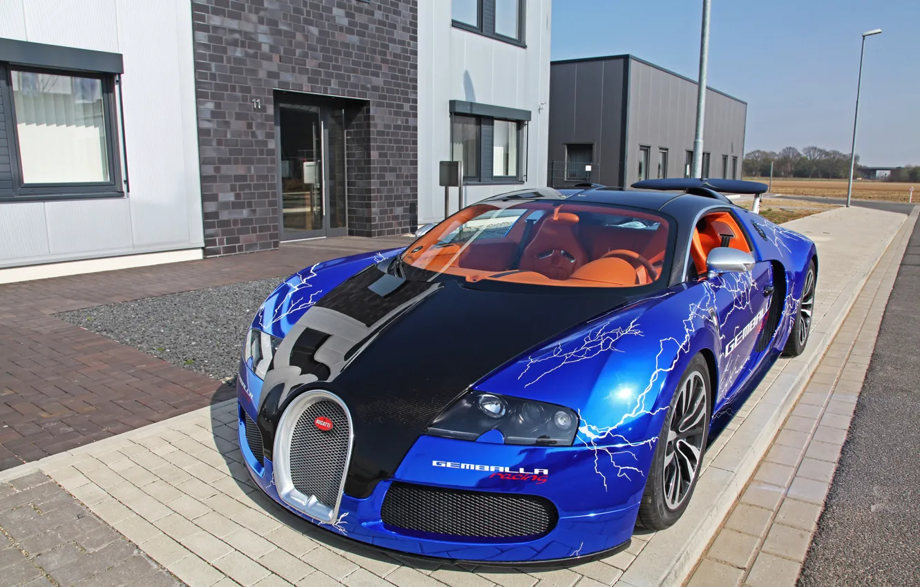 Фото обои машина, Bugatti, Машины, оранжевый салон, Разноцветная