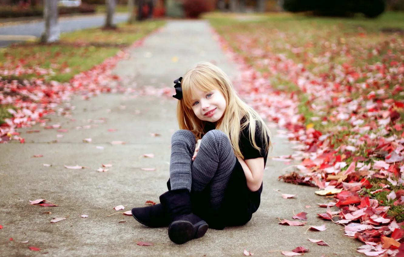 Фото обои осень, листья, настроение, девочка