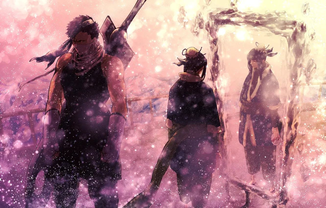 Фото обои зима, снег, оружие, меч, зеркало, наруто, герои, Naruto, летящий, Mirror silence