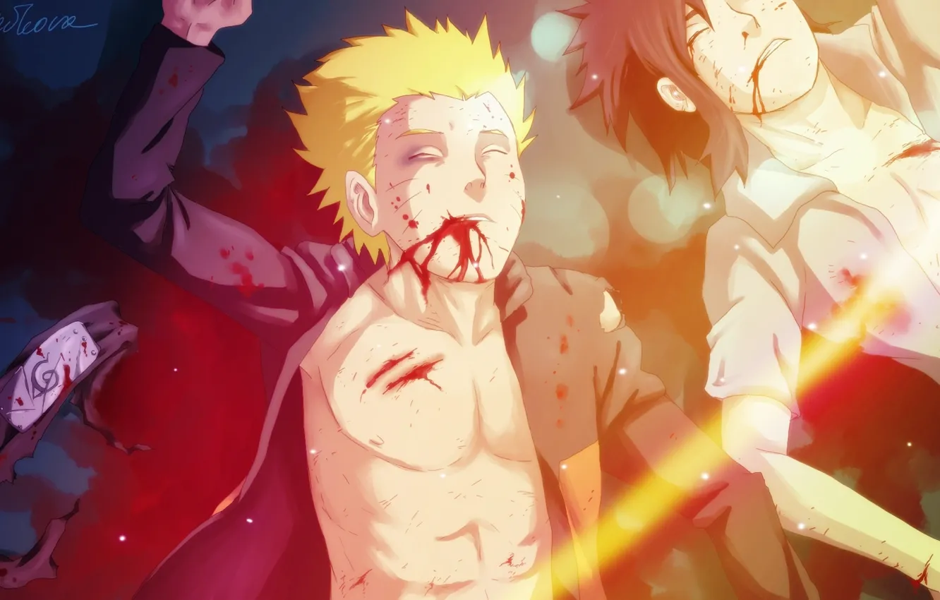 Фото обои кровь, повязка, боль, Art, naruto, anime, uchiha sasuke