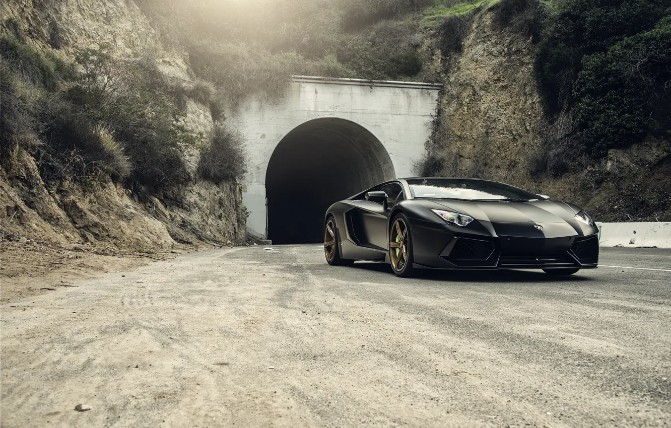 Фото обои Lamborghini, Front, Black, Tuning, LP700-4, Aventador, Mansory, Supercar, Wheels, RDB LA Matte, Savini