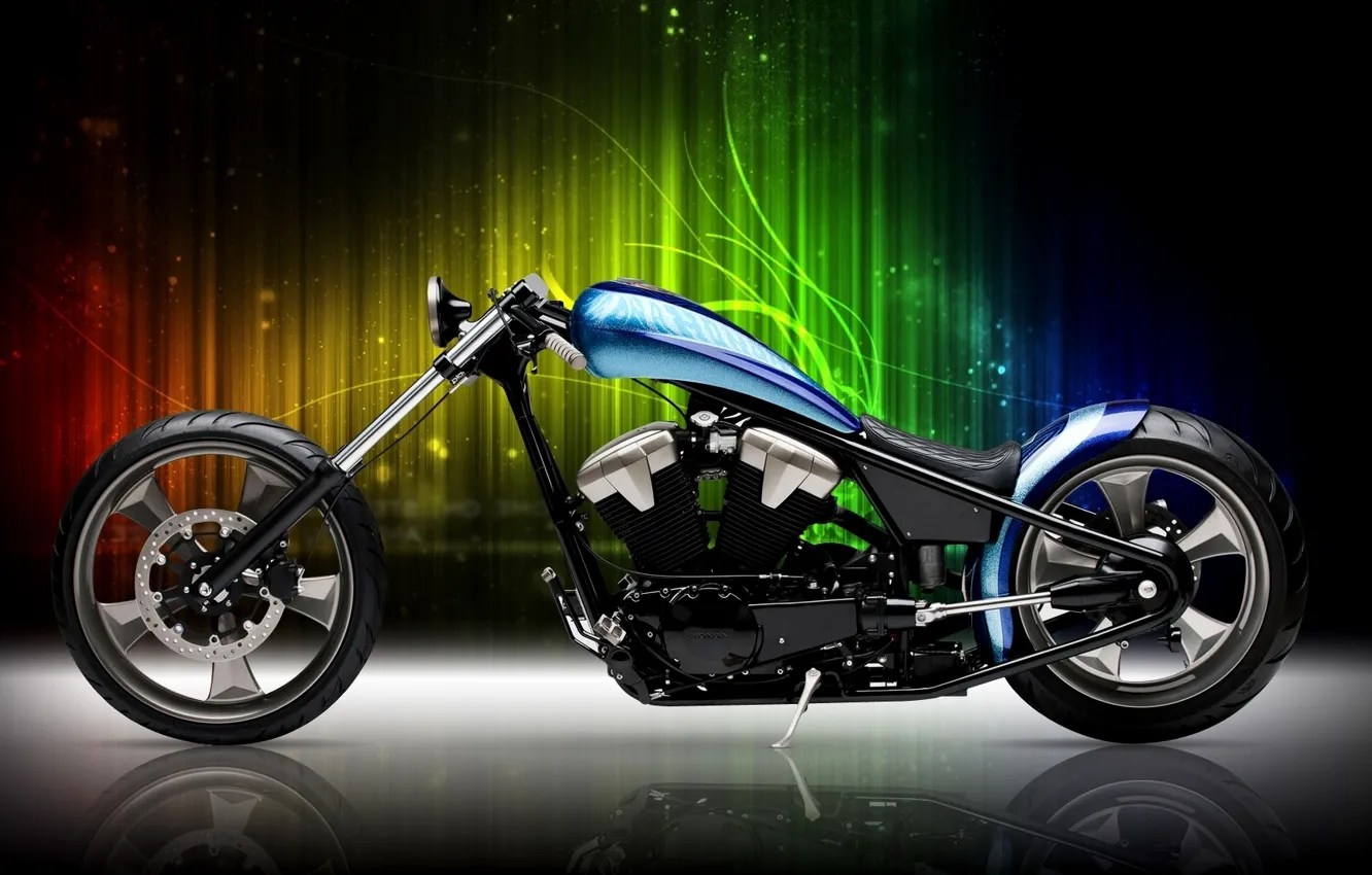 Фото обои мотоцикл, Blue, Black, Bike, Custom, Motorcycle