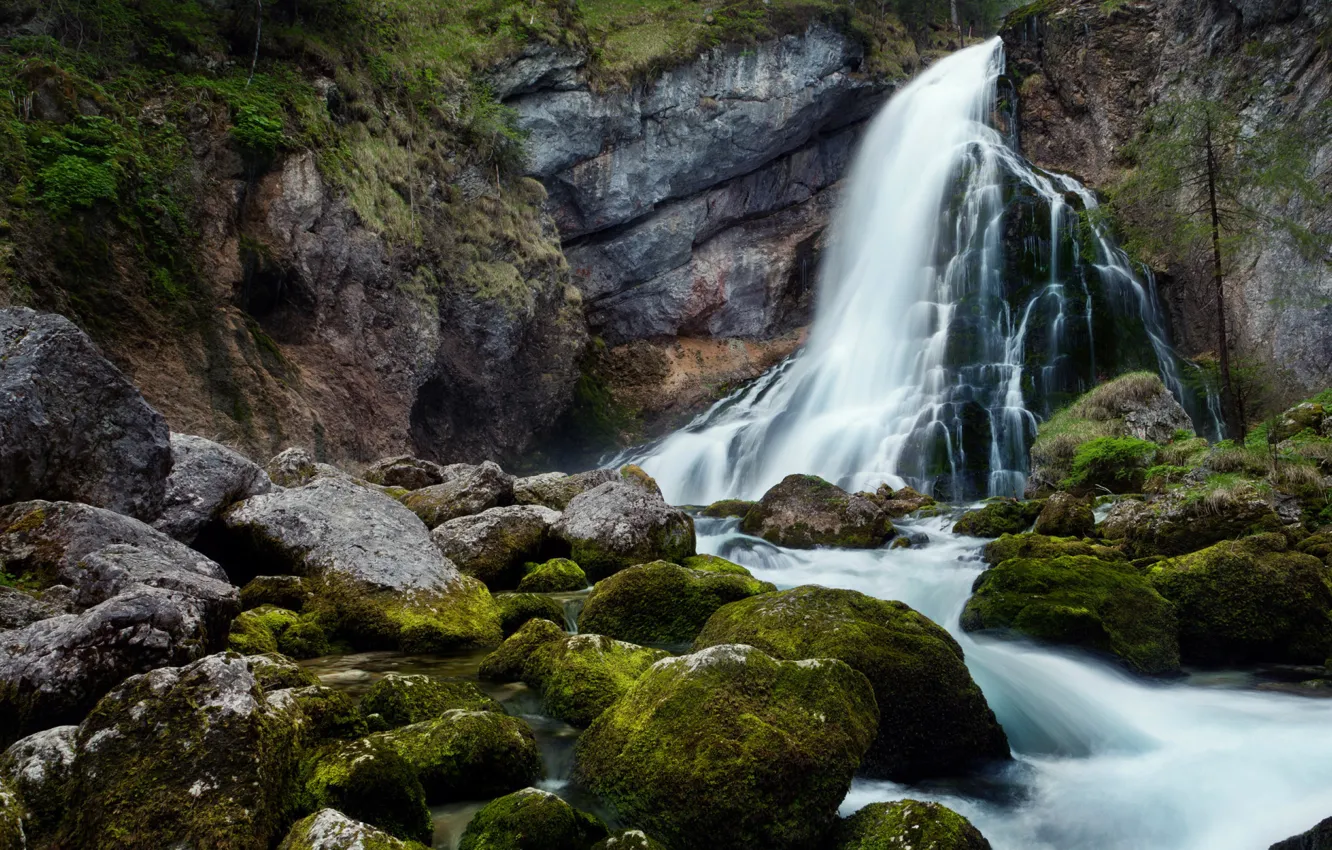 Фото обои камни, водопад, waterfall