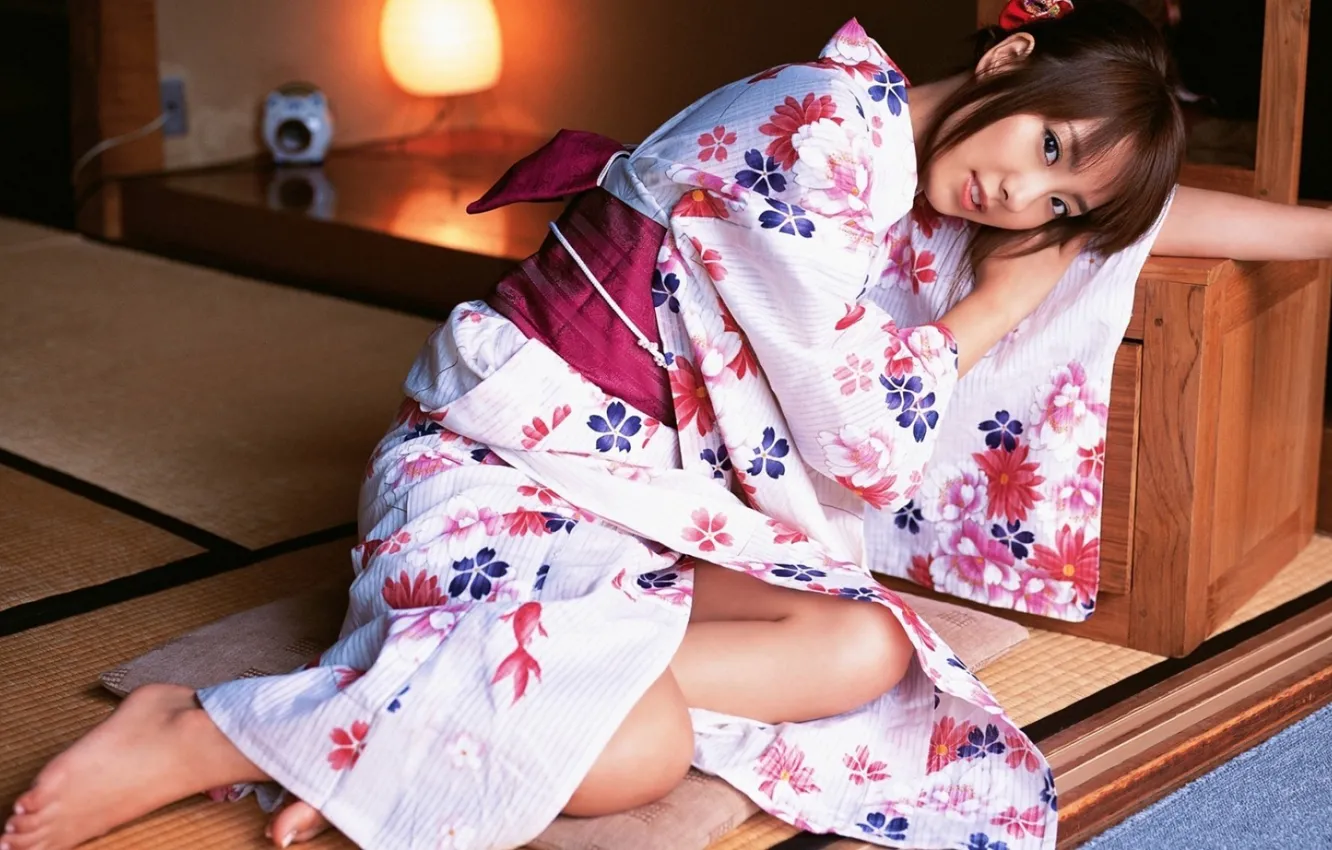 Фото обои Girl, Beautiful, Asian, Beauty, Room, Japanese, Kimono, Tradicion...