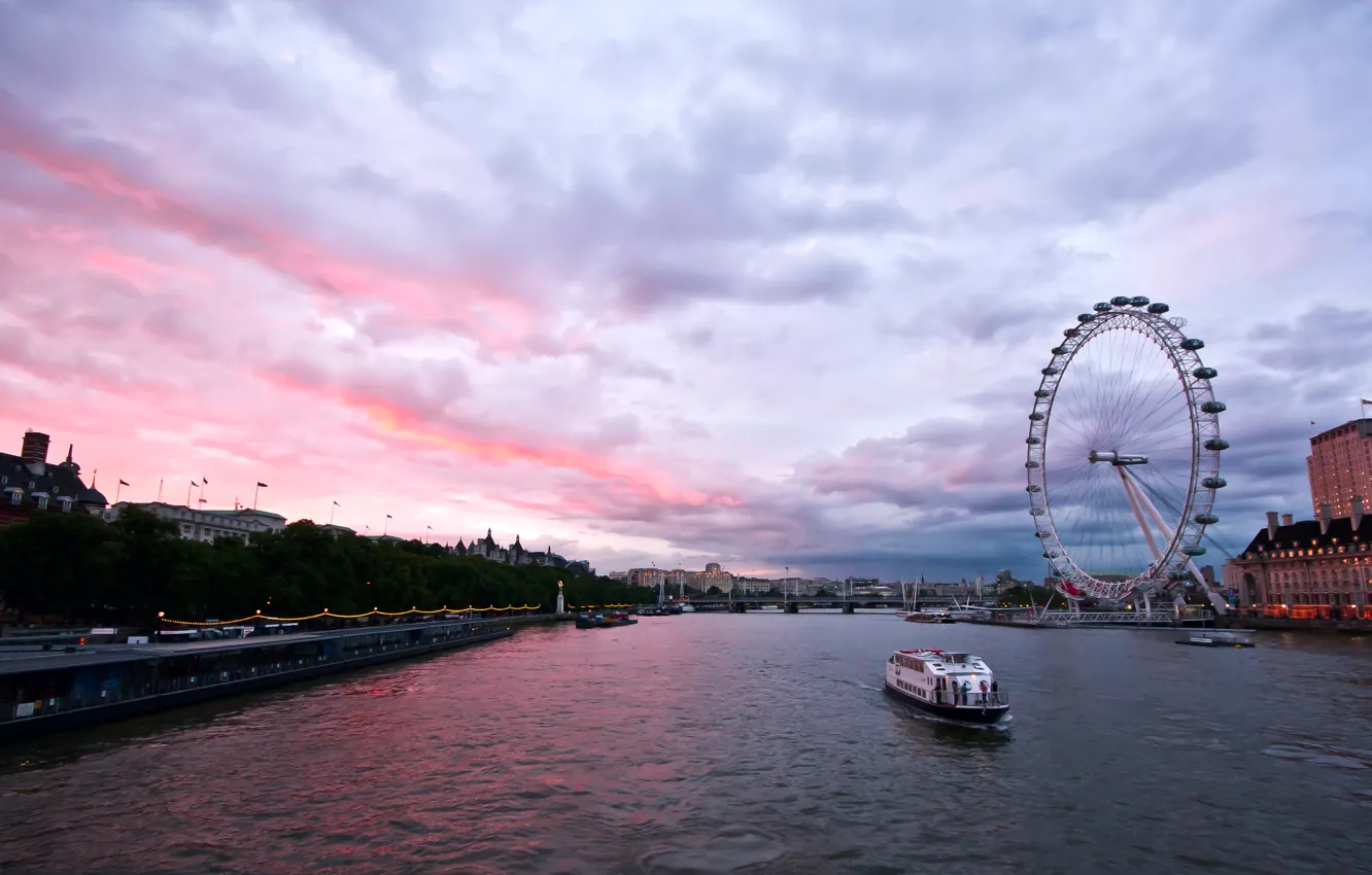 Фото обои небо, тучи, река, Англия, Лондон, здания, вечер, Великобритания, Темза, архитектура, набережная, столица, London, England, London …