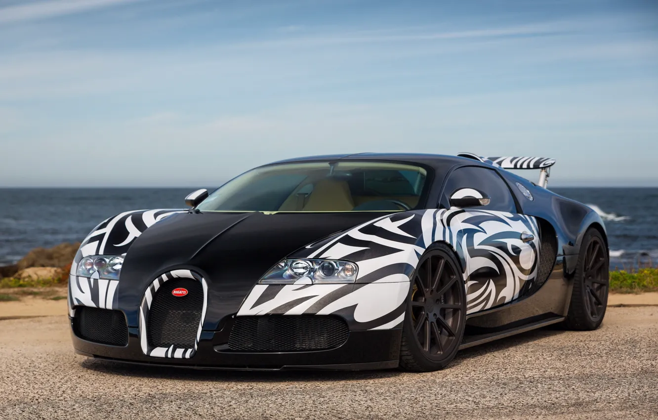 Фото обои Bugatti, Veyron, Black, White, Zebra