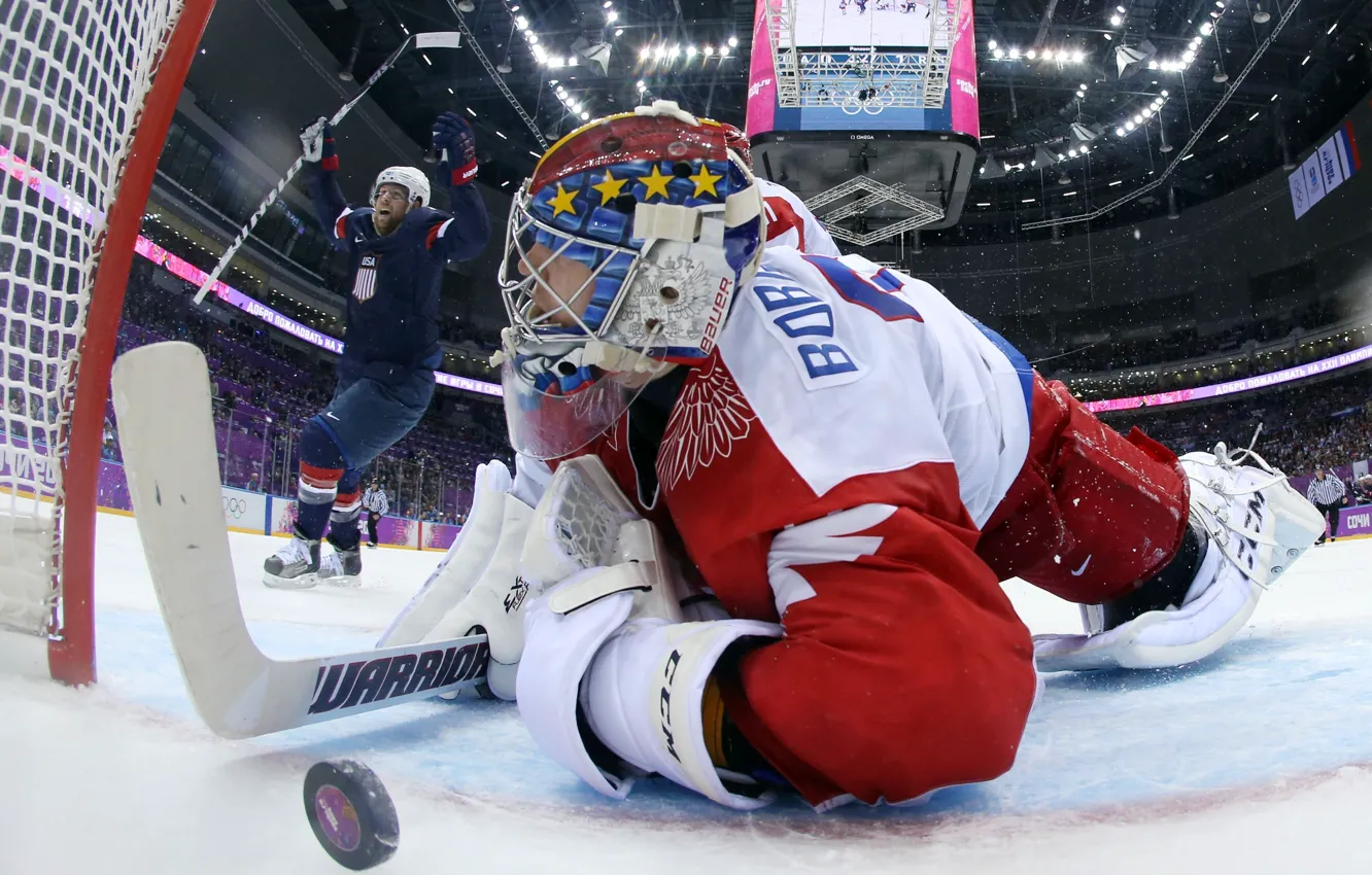 Фото обои USA, United States, Russia, games, Olympic, goal, 2014, Hockey, S...