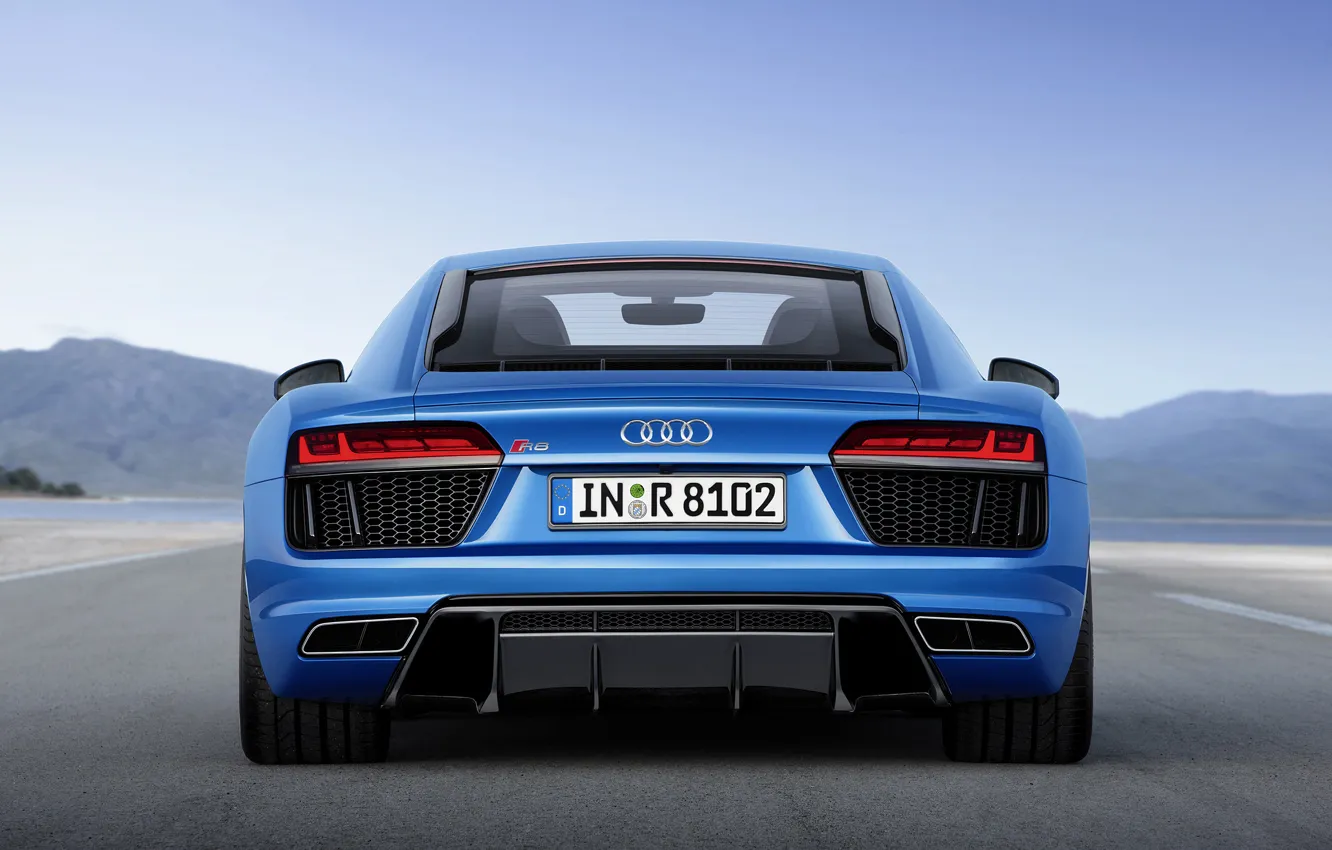Фото обои небо, Audi, спорткар, синяя, V10, 2015