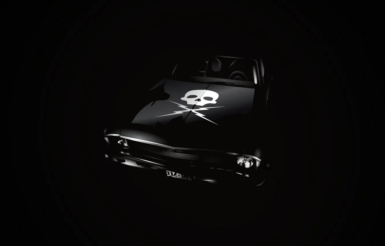 Фото обои череп, Chevrolet, чёрный фон, Nova, Доказательство смерти, Death Proof