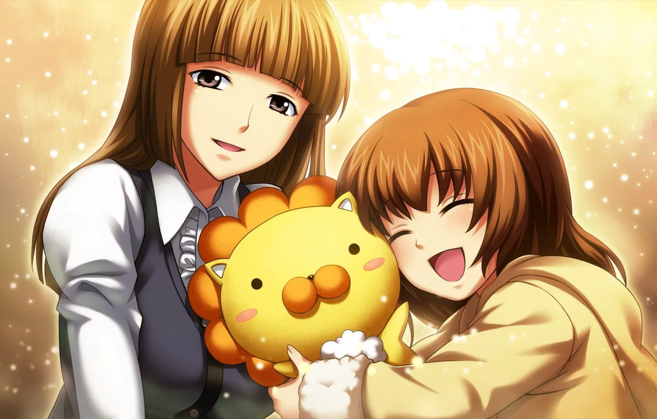 Фото обои девушка, радость, эмоции, игрушка, лев, девочка, искорки, umineko no naku koro ni, ushiromiya maria, ushiromiya …