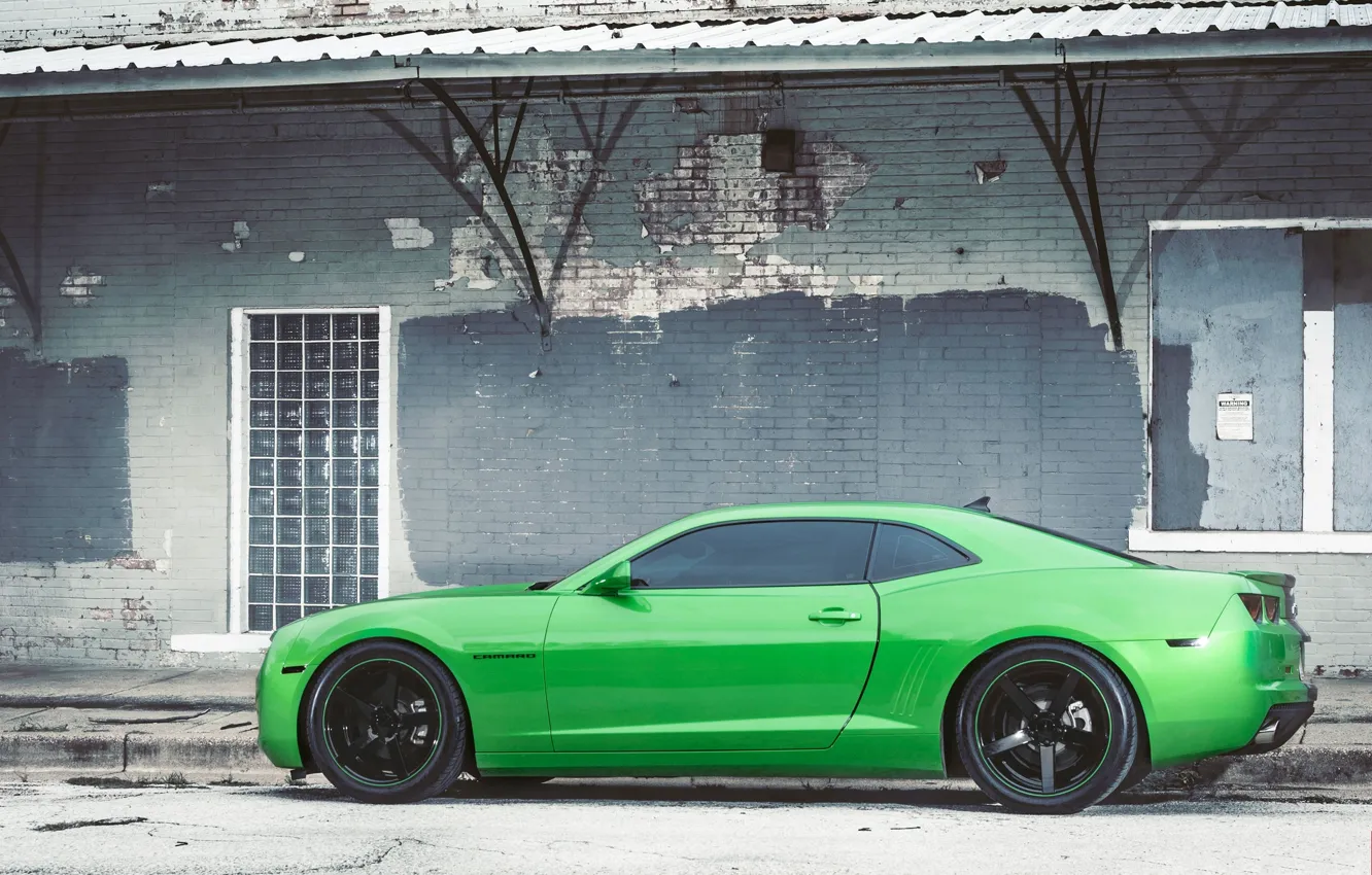 Фото обои чёрные, green, профиль, зелёный, wheels, шевроле, диски, black, c...