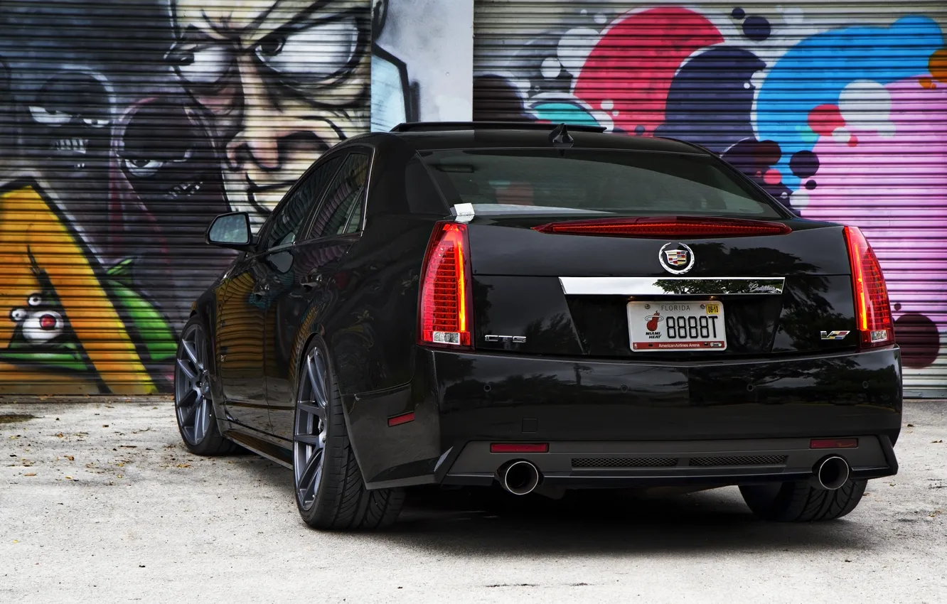 Фото обои чёрный, Cadillac, графити, black, CTS-V, кадилак
