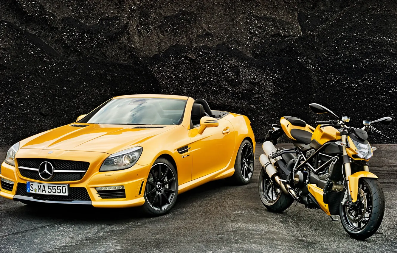 Фото обои желтый, Mercedes-Benz, кабриолет, мерседес, AMG, ducati, амг, R172, SLK-Class