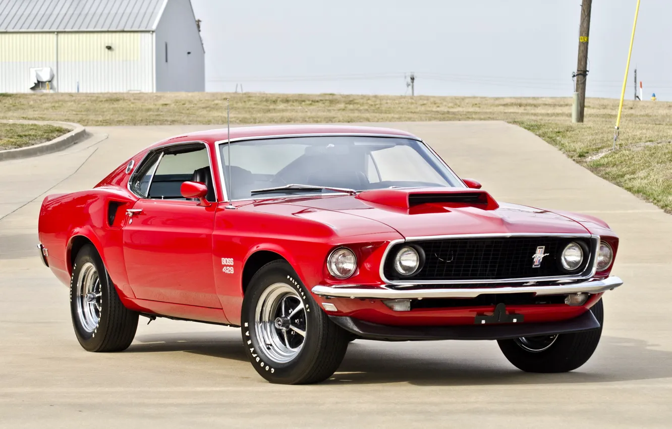 Фото обои красный, mustang, мустанг, 1969, red, ford, мускул кар, форд, muscle car, boss, 429
