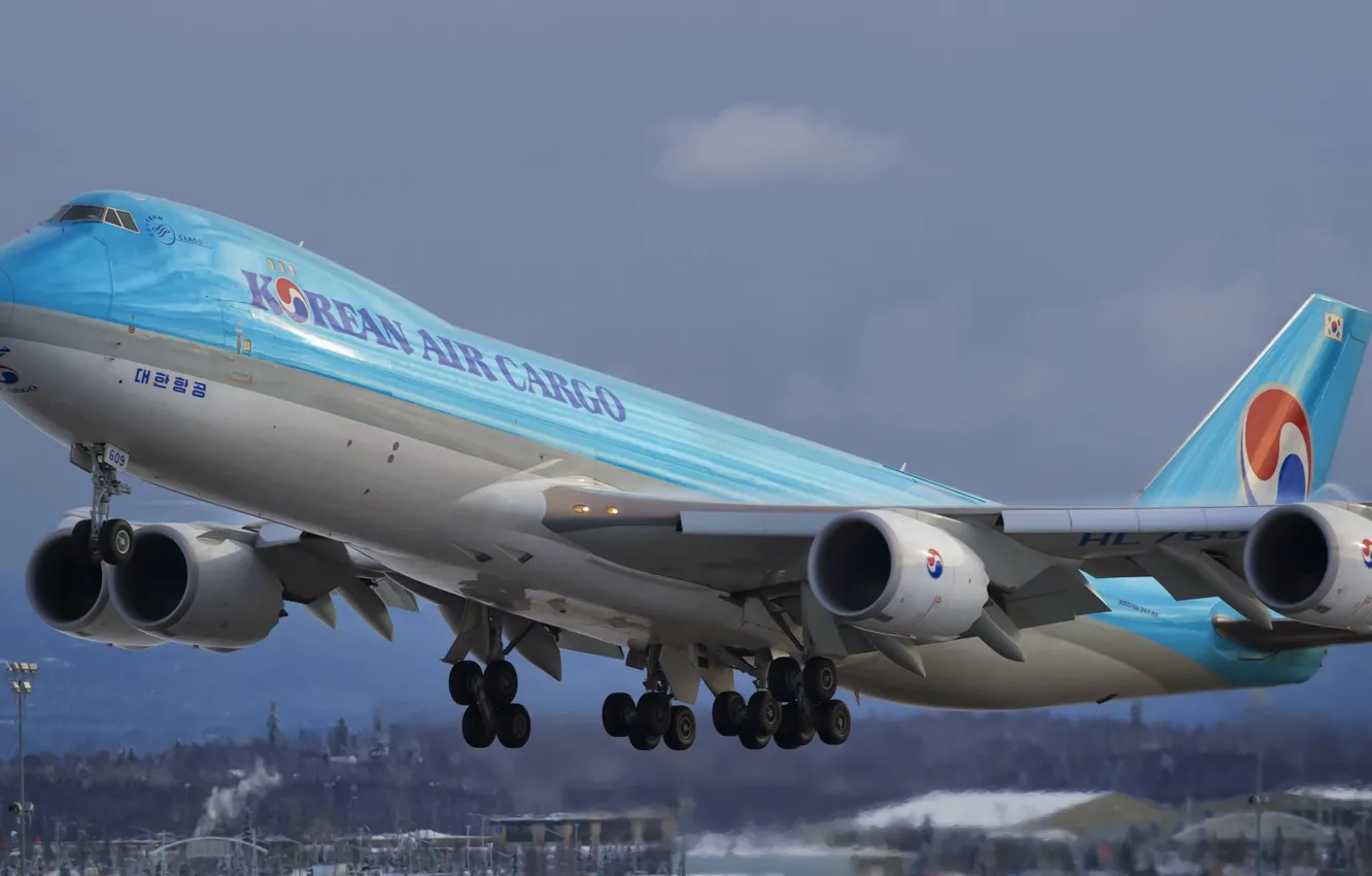 Фото обои полет, самолет, Аляска, 747, боинг, грузовой, korean air cargo, boeing 747-8f