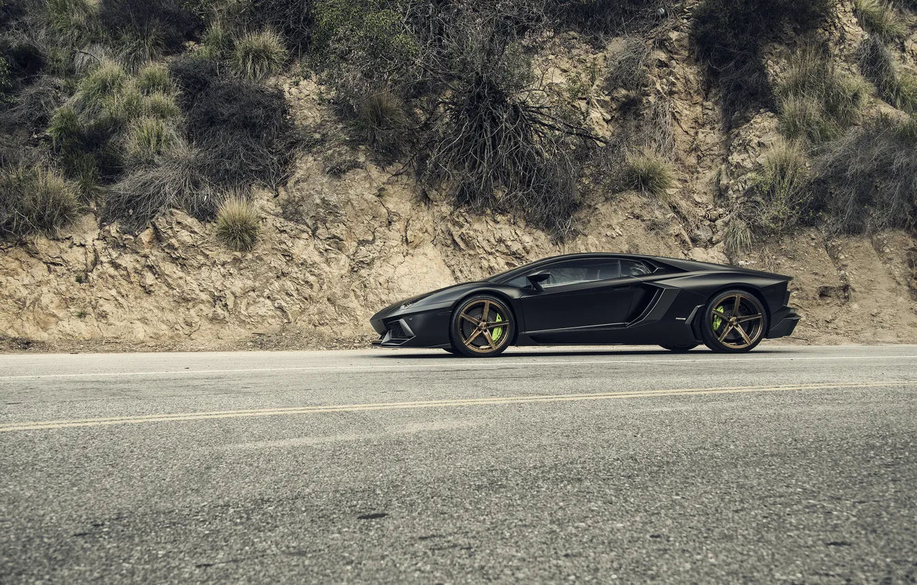 Фото обои Lamborghini, Black, Side, Tuning, LP700-4, Aventador, Mansory, Supercar, Wheels, RDB LA Matte, Savini