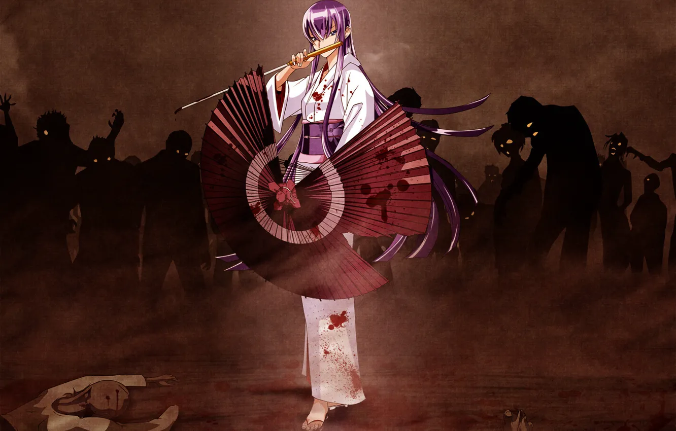 Фото обои зомби, кимоно, highschool of the dead, busujima saeko