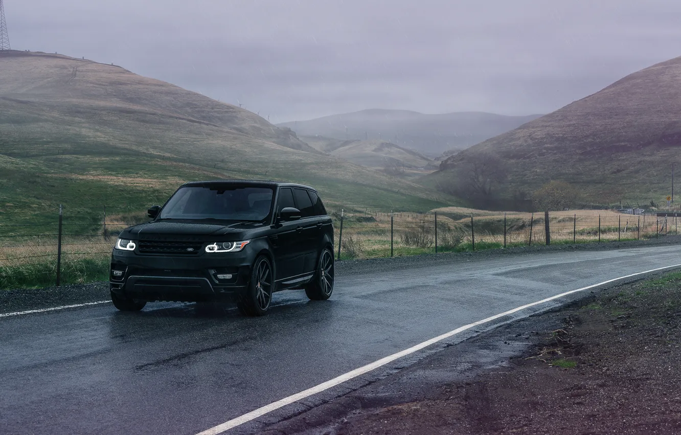 Фото обои Land Rover, Range Rover, Front, Black, Sport, Road, Wheels, Avant, Garde