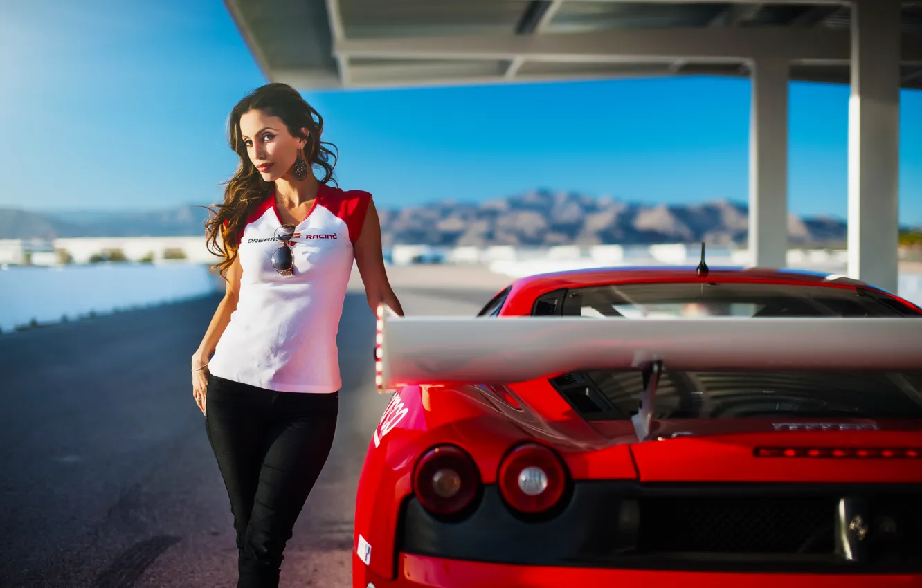 Фото обои Girl, F430, Ferrari, Red, Model, Racing, Beauty, Supercar, Dream,...