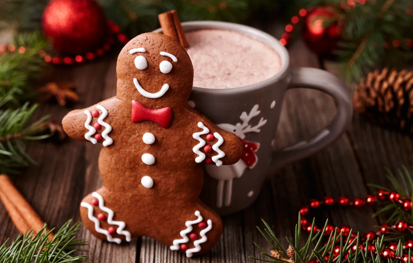 Фото обои Новый Год, печенье, Рождество, Christmas, выпечка, Xmas, глазурь, какао, cookies, decoration, gingerbread, Merry