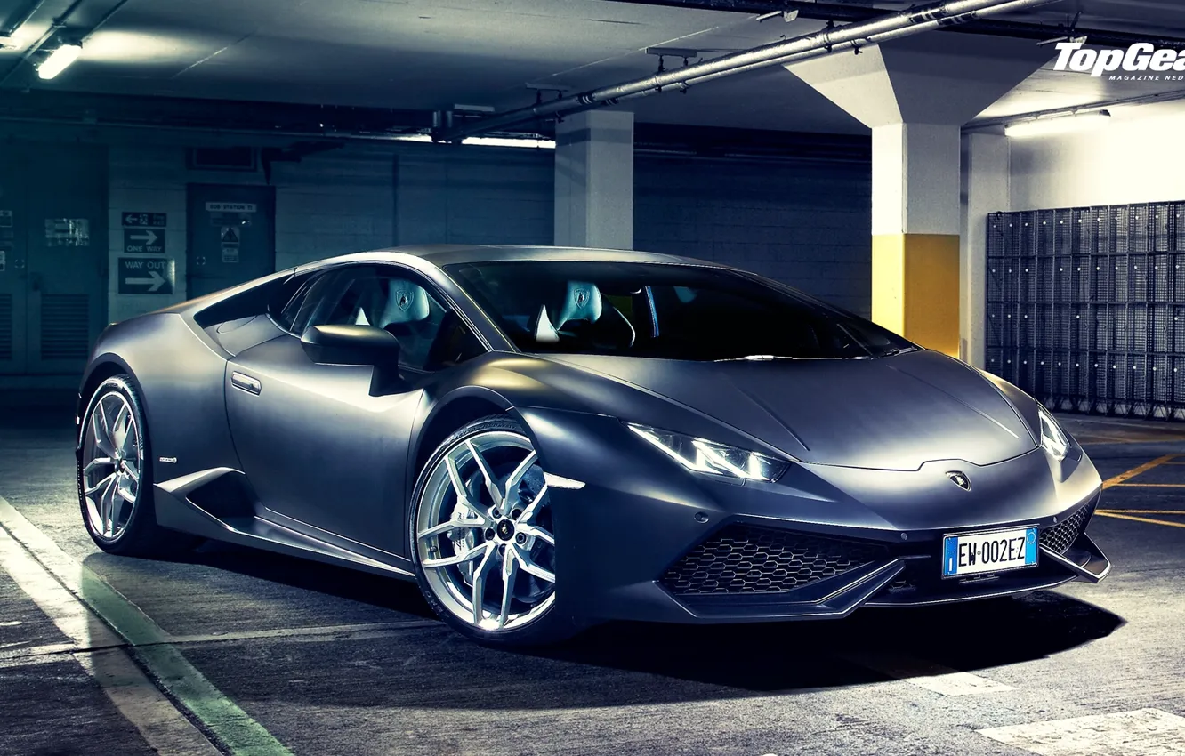 Фото обои Lamborghini, Top Gear, Front, Black, Matte, Parking, Huracan, LP610-4, Ligth
