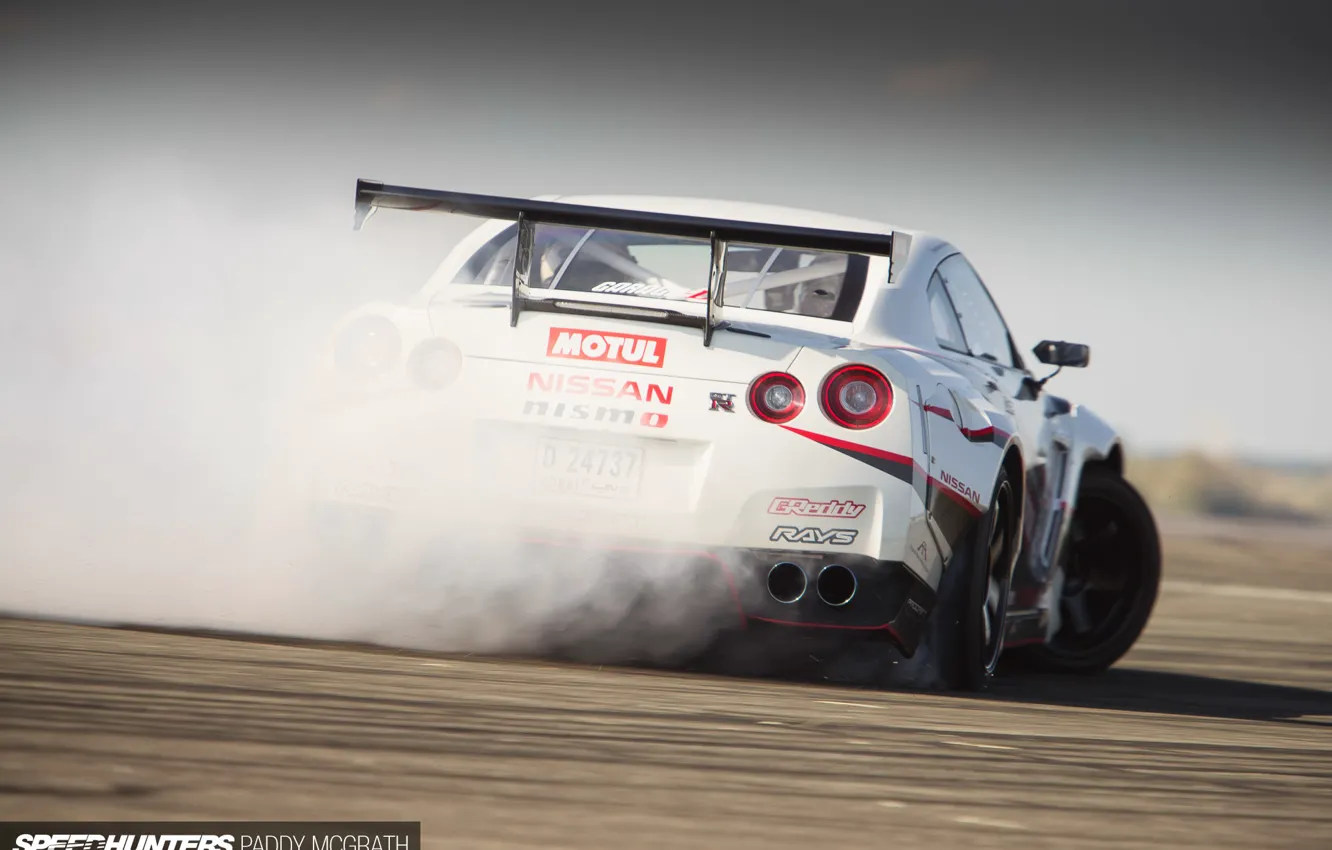Фото обои дым, дрифт, Nissan, speedhunters, NISMO-GT, The World’s Fastest Drift Car