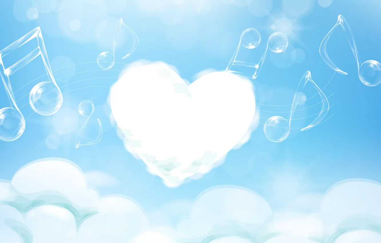 Фото обои облака, ноты, сердечко, мелодия