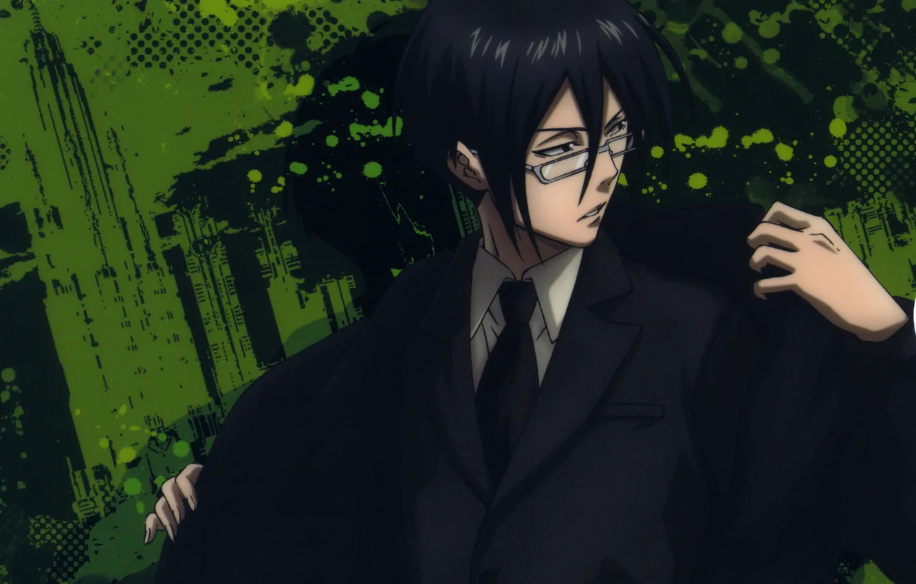 Фото обои очки, галстук, пальто, черный костюм, Ginoza Nobuchika, сыщик, Psycho-pass