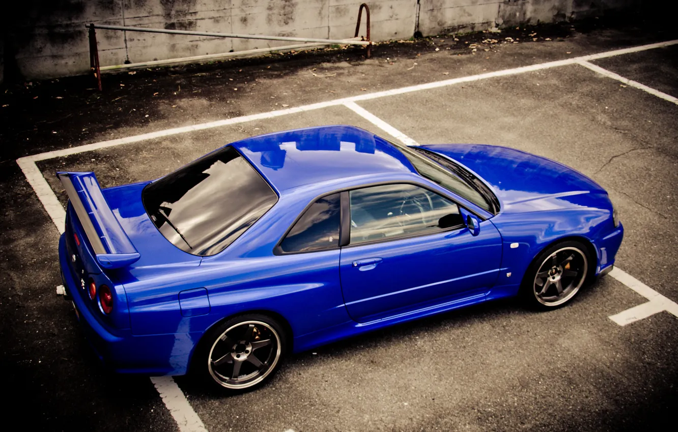 Фото обои синий, Nissan, skyline, ниссан, blue, gt-r, r34, р34