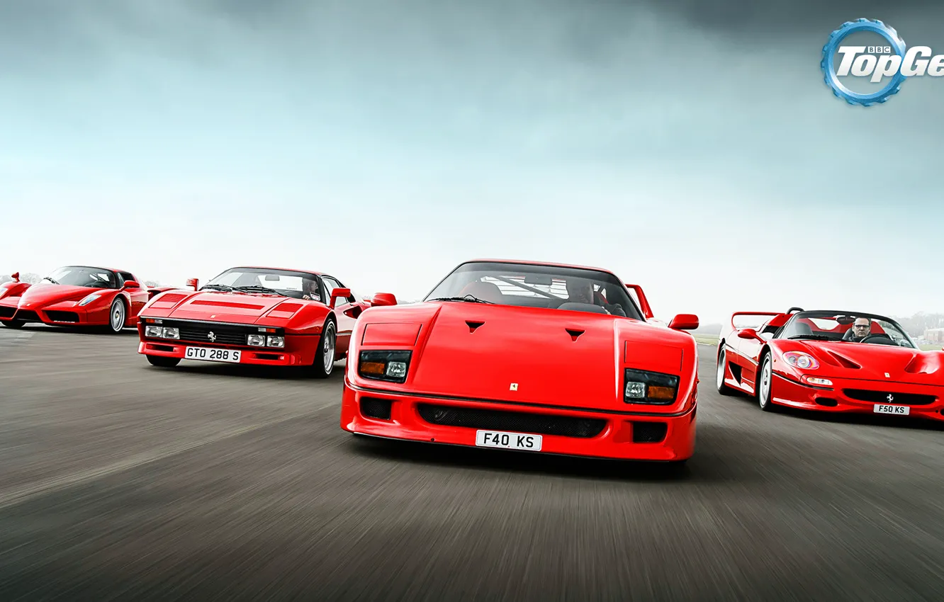 Фото обои Top Gear, Ferrari, Red, F40, Enzo, Front, Supercars, Track, Italian, F50, 288 GTO