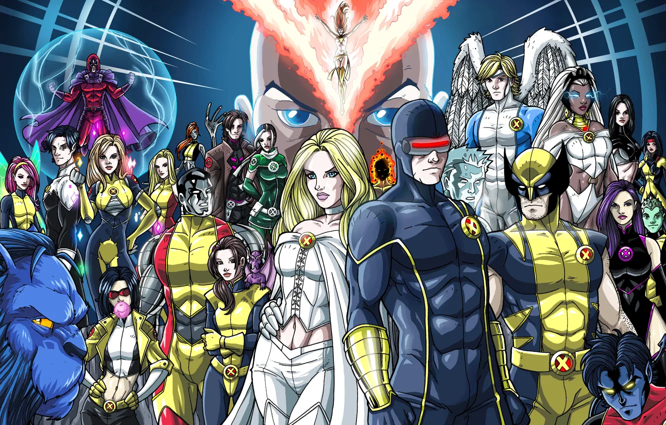 Фото обои Wolverine, X-Men, Storm, phoenix, Magneto, Professor X, Cyclops, ...
