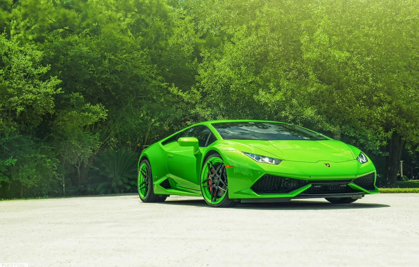 Фото обои Lamborghini, Green, Front, Color, Supercar, Wheels, ADV.1, Huracan, LP610-4