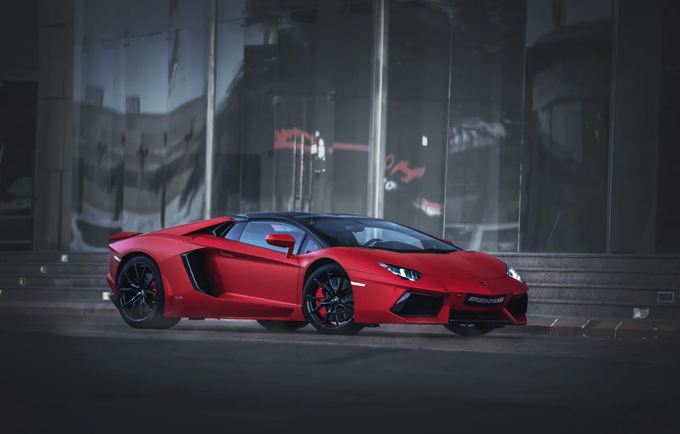 Фото обои красный, Roadster, Lamborghini, Aventador