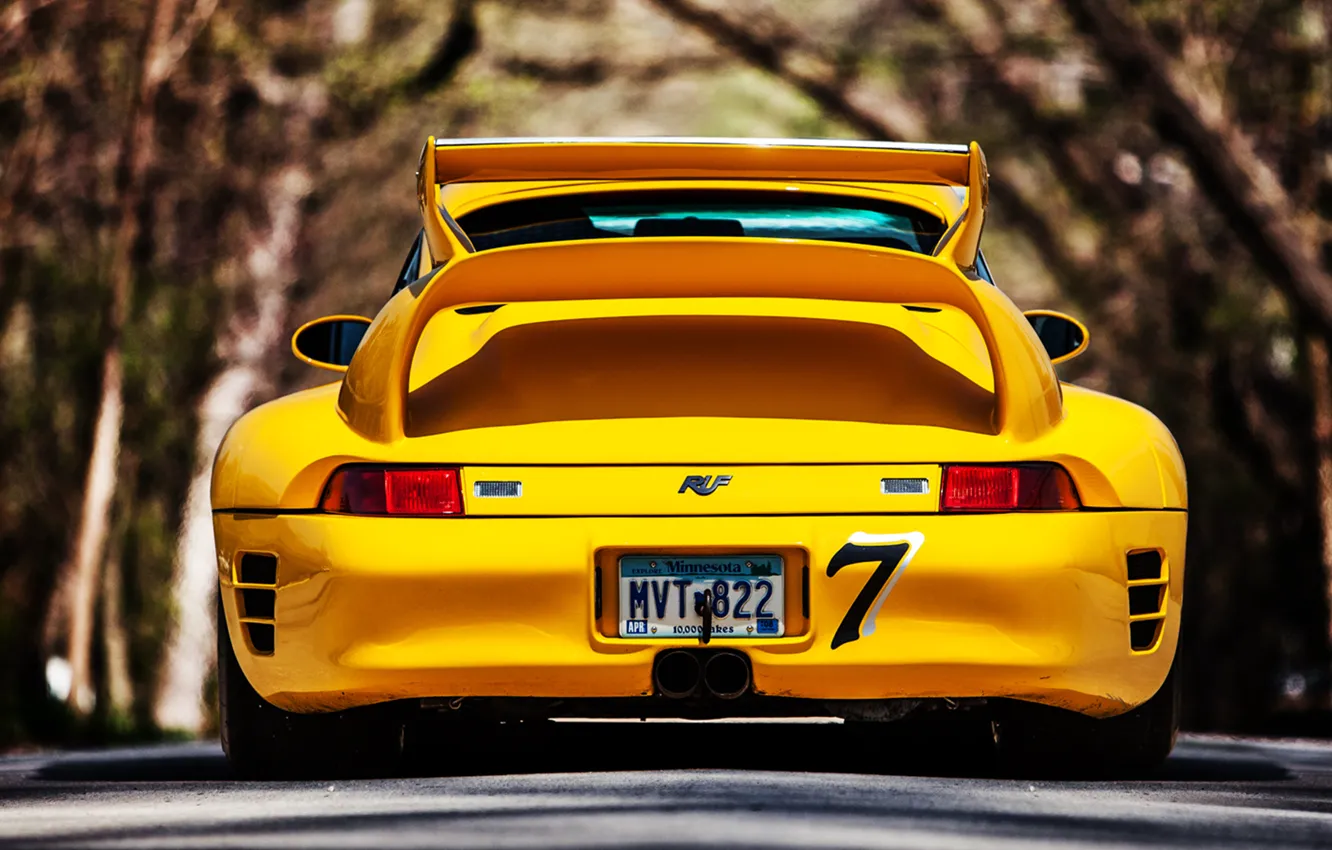Фото обои 911, Porsche, road, yellow, back, 993, ruf, ctr2