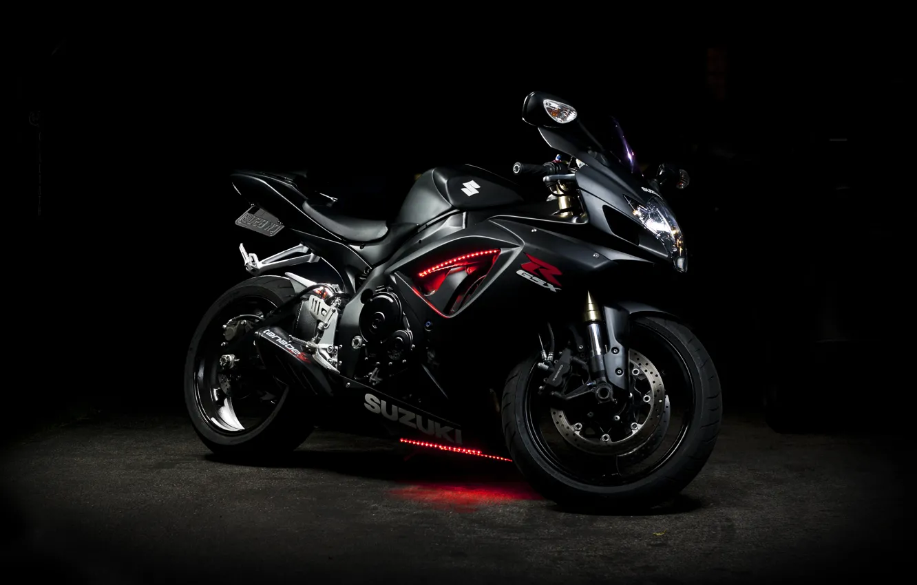 Фото обои чёрный, неон, мотоцикл, Suzuki, black, bike, сузуки, GSX-R 750