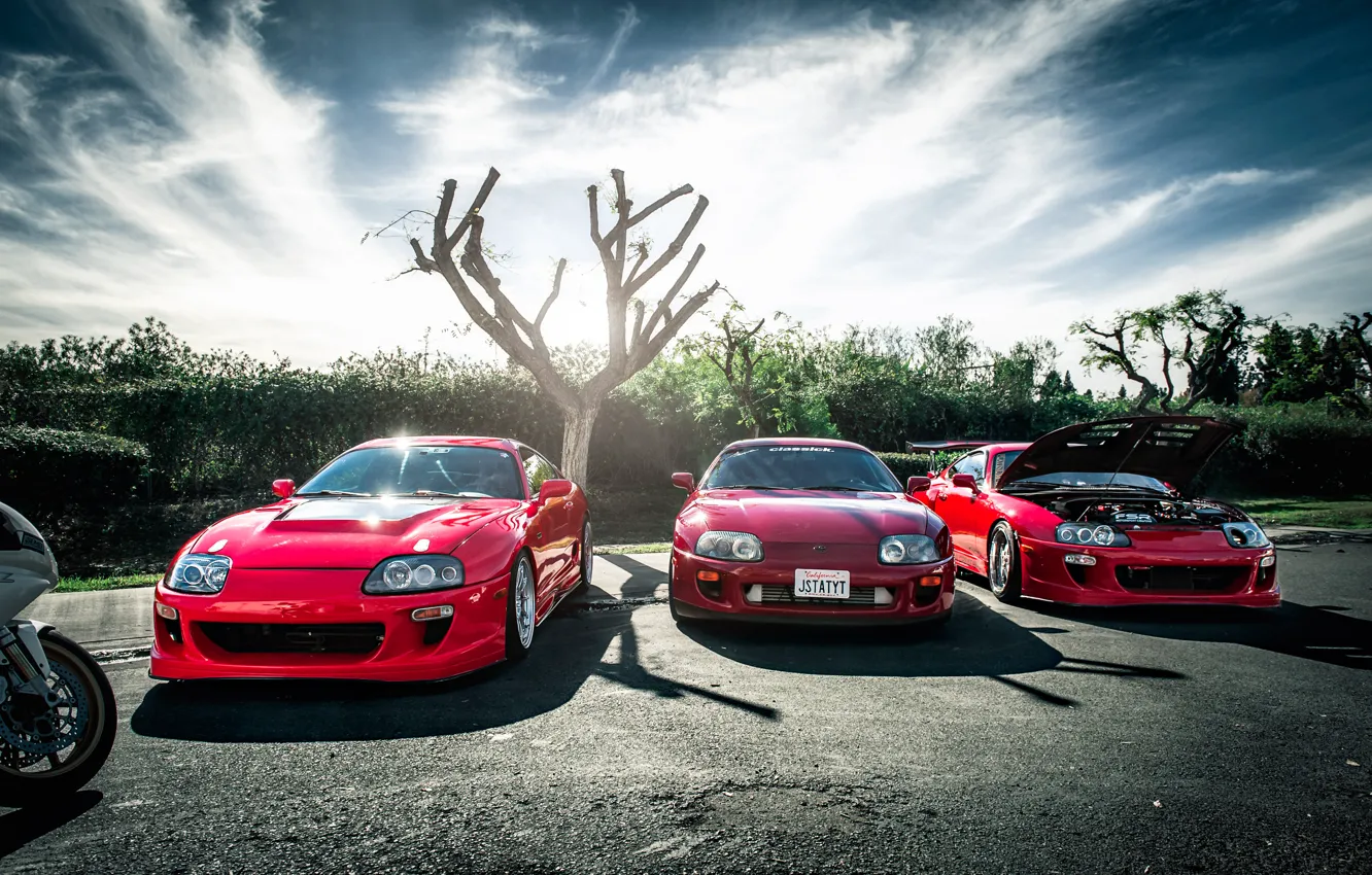 Фото обои красные, red, supra, Toyota, трио, tuning, тойота, супра